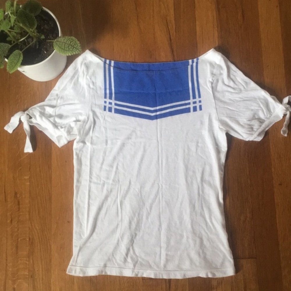 Anthropologie White Short Sleeve Tee with Blue Sailor Yoke